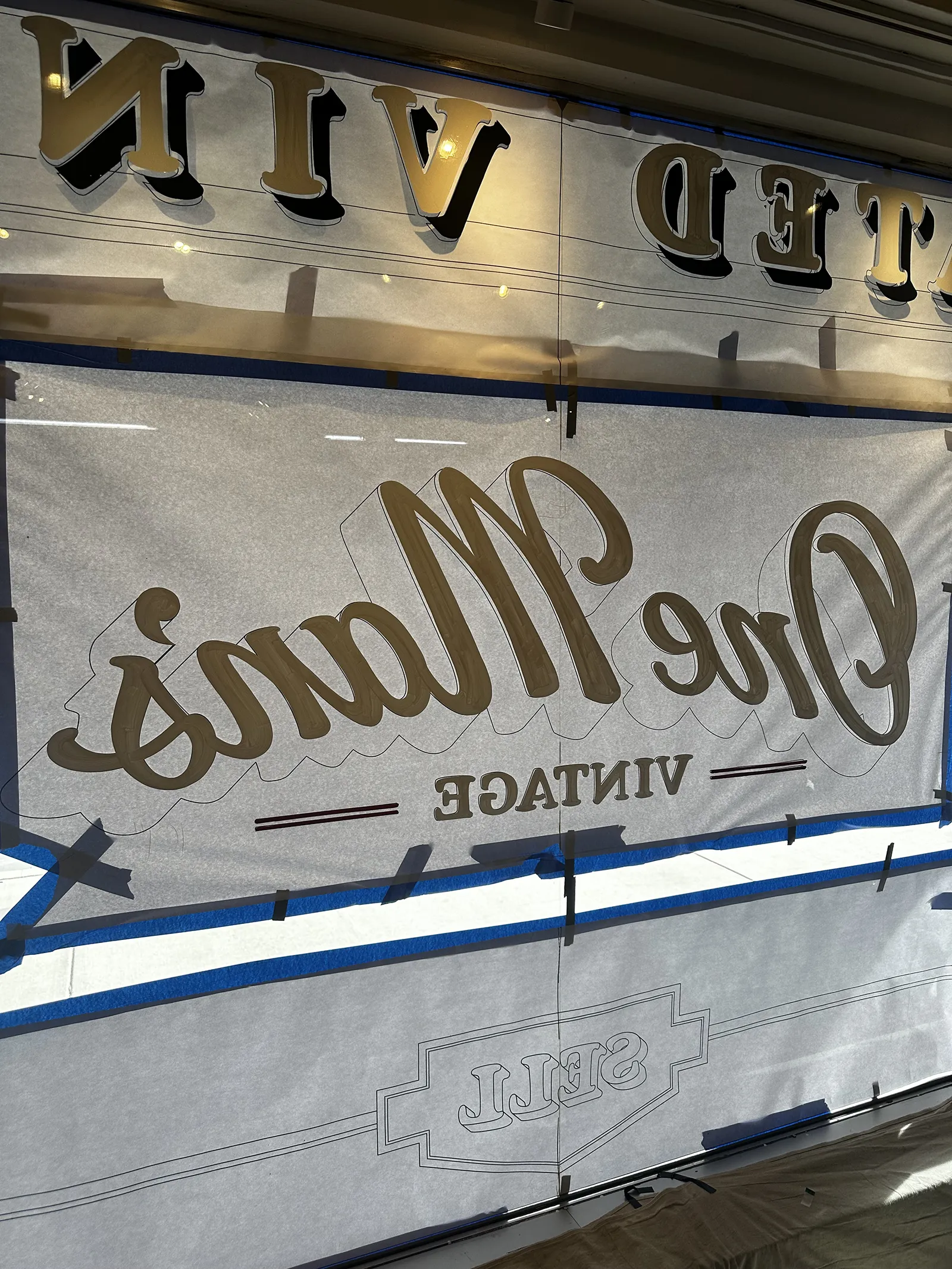 hand painted window - reverse on glass - custom lettering 