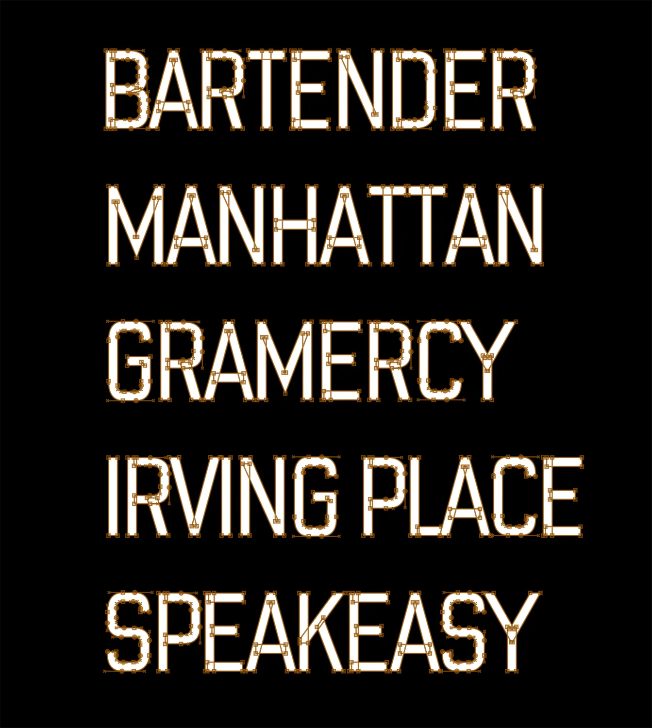 custom type showing nodes and handles white text on a black background with brown outlines and handles